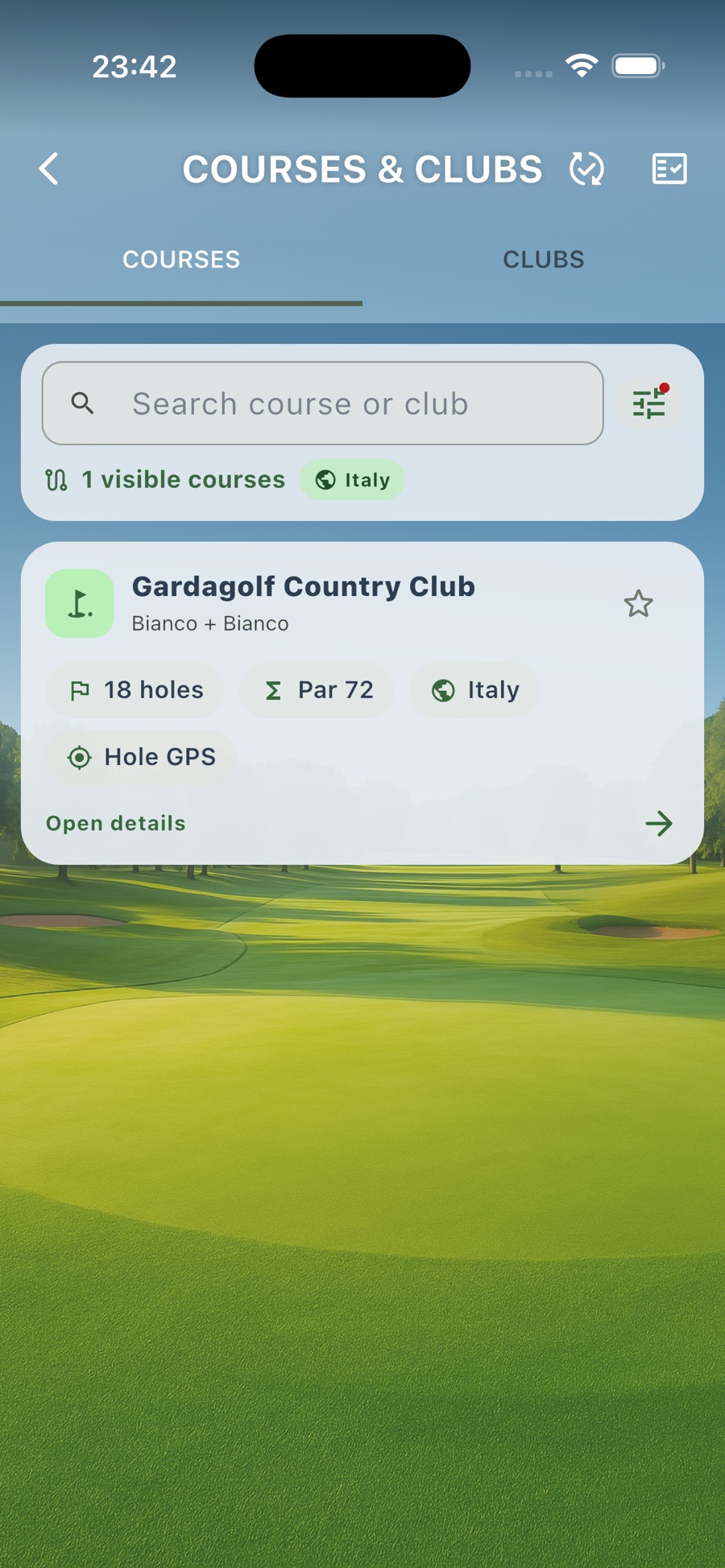 Fairway Friends courses and clubs screen